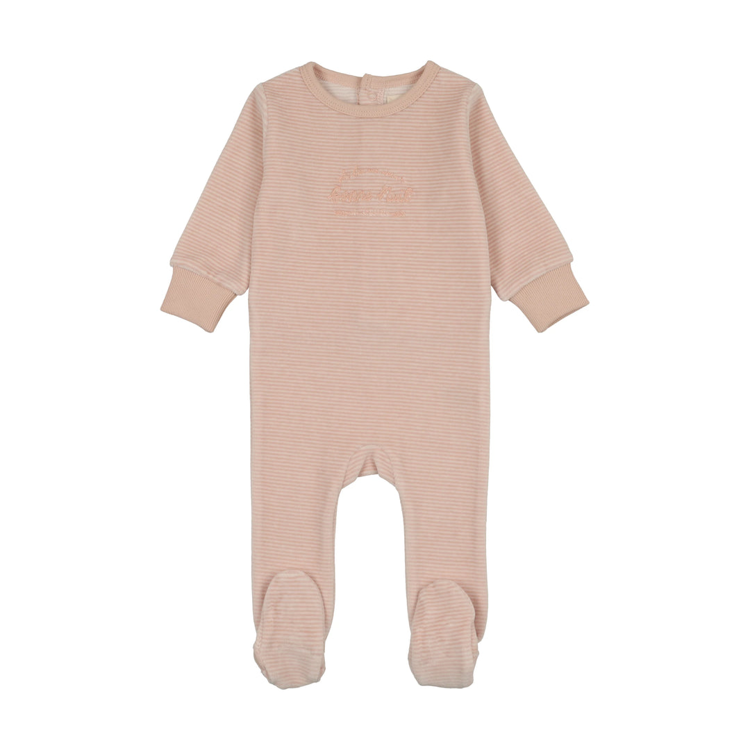 footie velour stripe - pink stripe