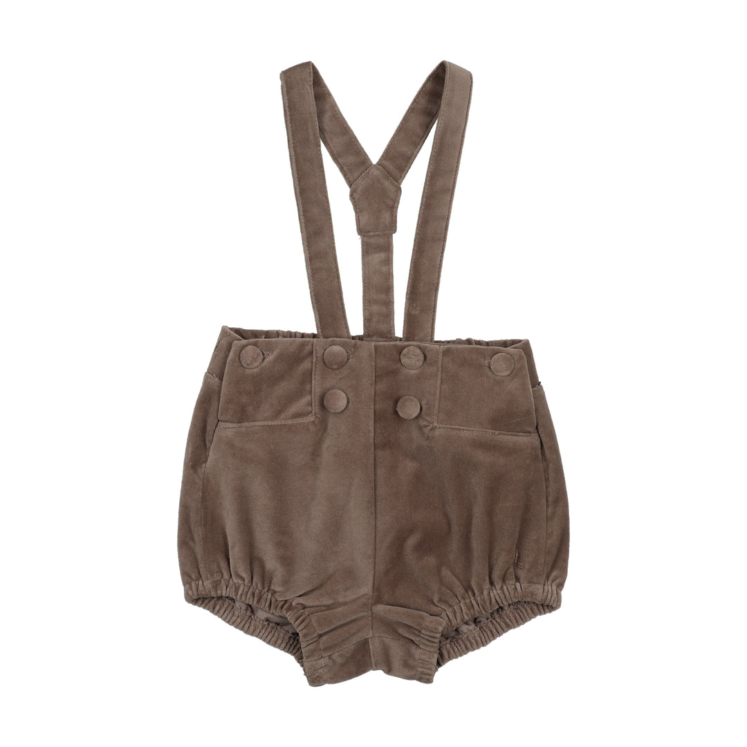shorts velvet gathered suspender - misty oat