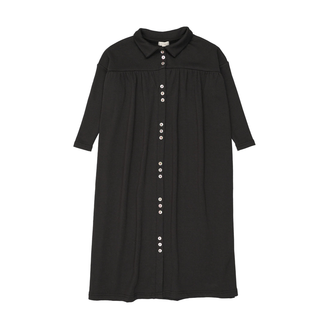 maxi dress cluster button front with collar - black