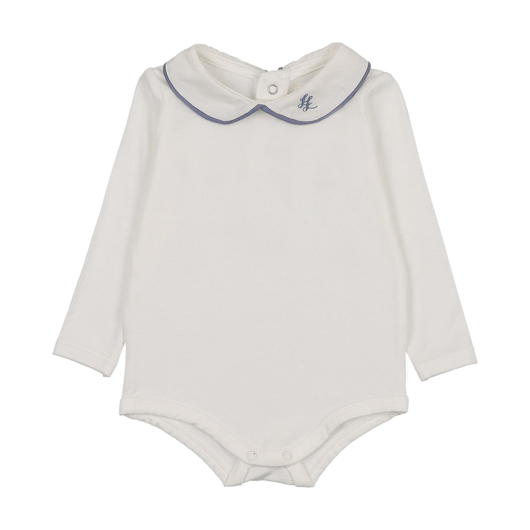 onesie l/s peter pan with piping - white/dried blue