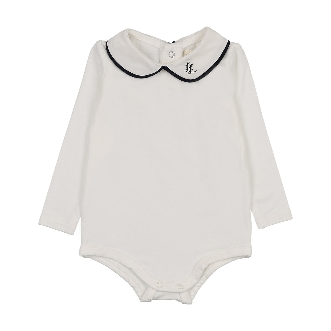 onesie l/s peter pan with piping - white/navy