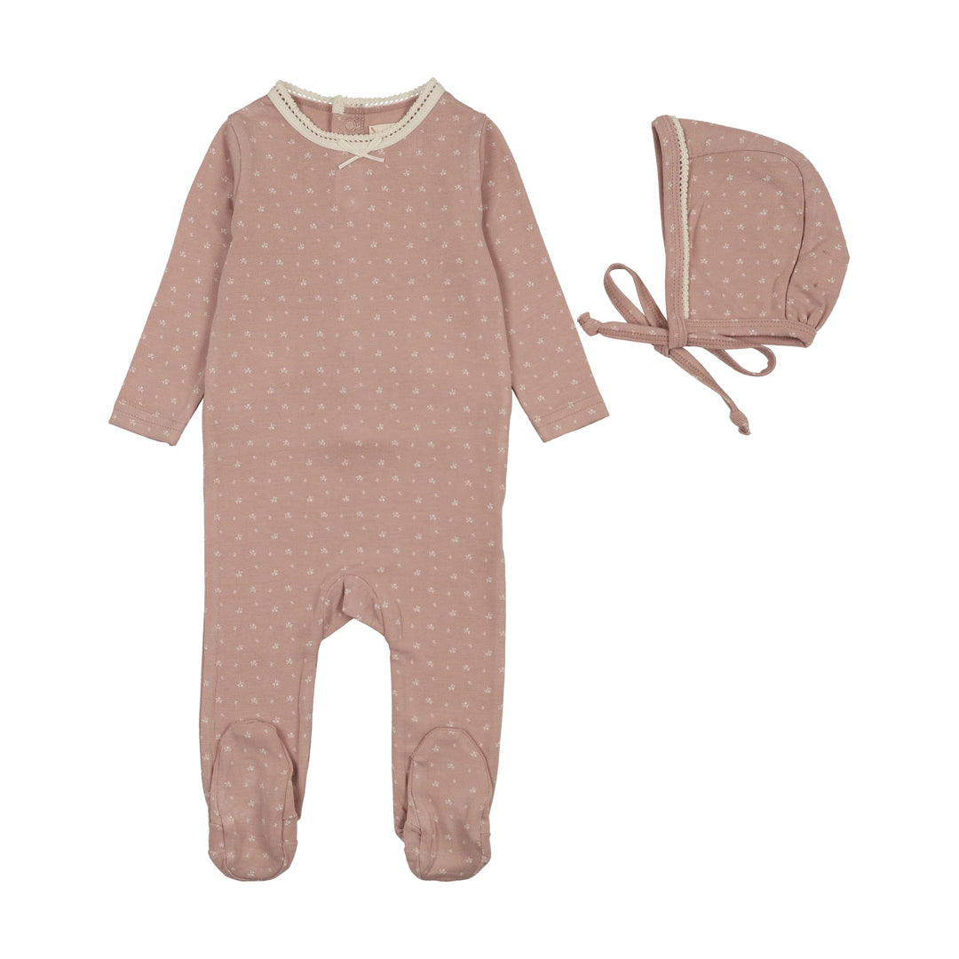 footie tiny twig with hat - pink print