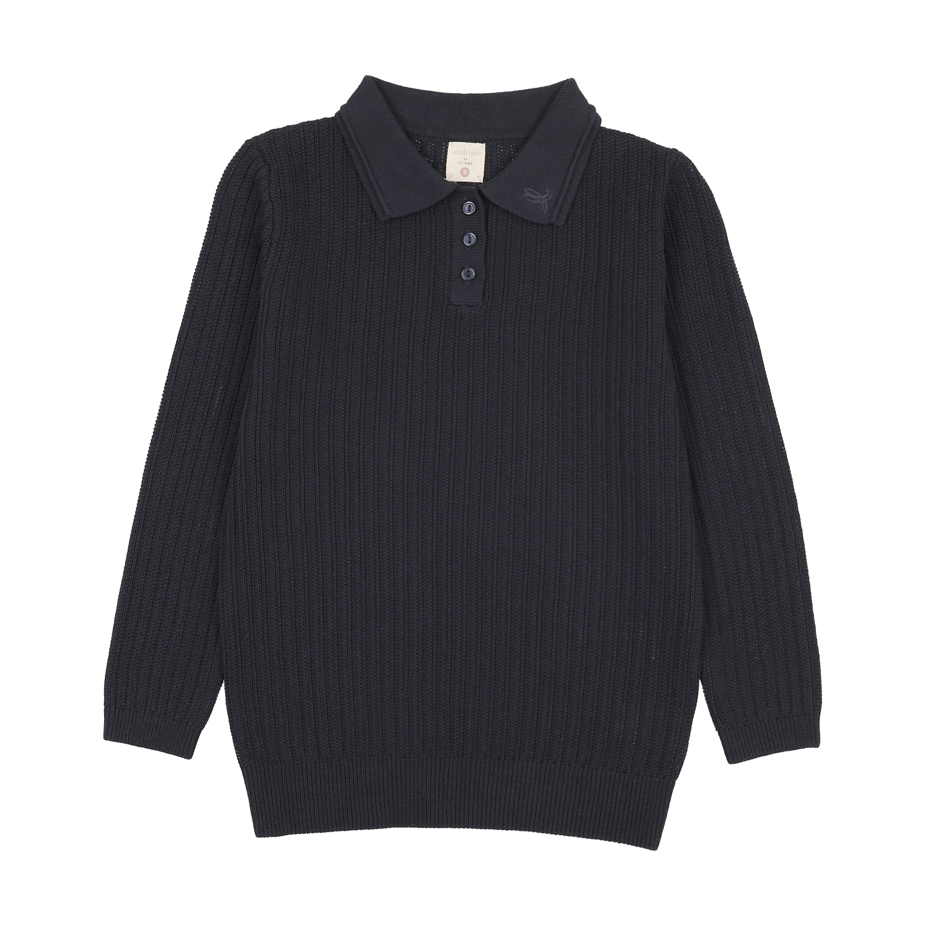polo l/s ribbed knit - navy – Lily and Todd