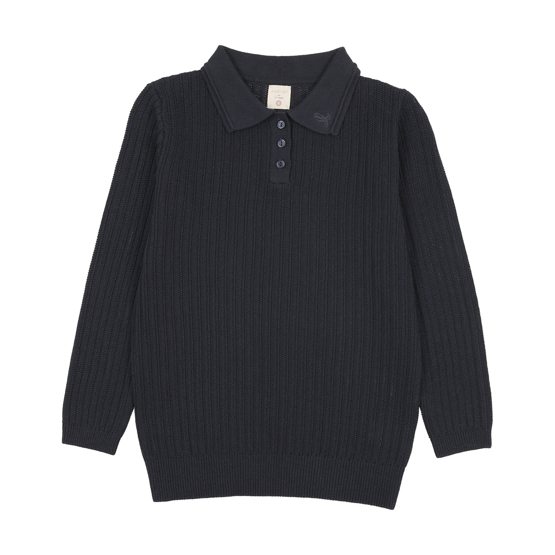 polo l/s ribbed knit - navy