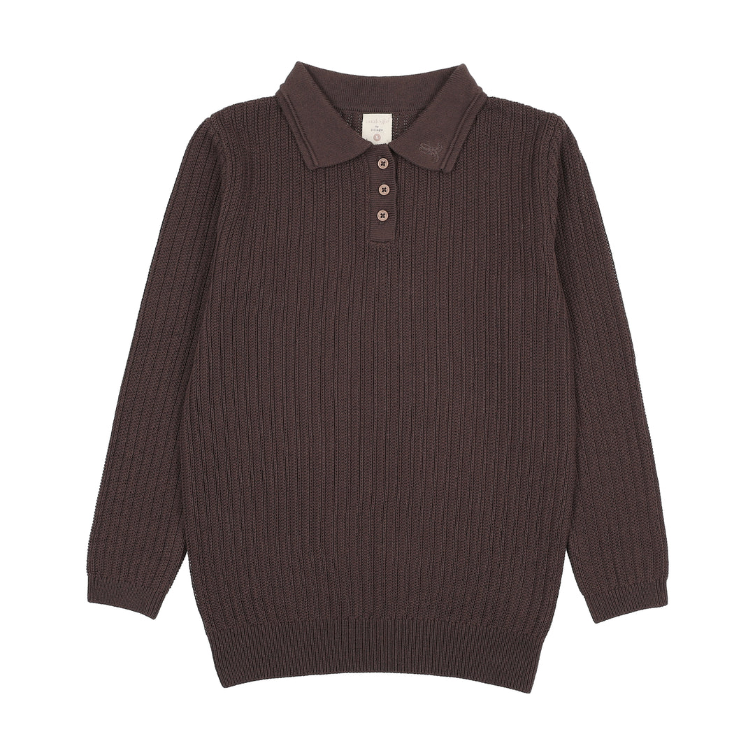 polo l/s ribbed knit - chocolate brown