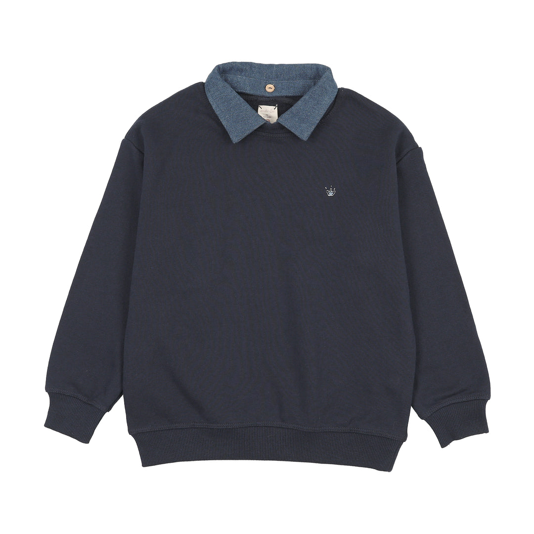 top l/s sweet campaign denim removable collar sweatshirt - navy