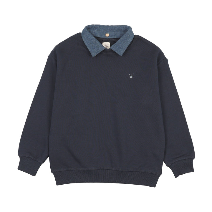 top l/s sweet campaign denim removable collar sweatshirt - navy