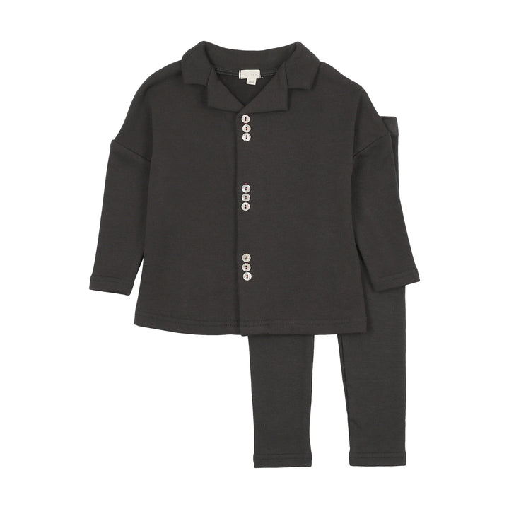 pajamas cluster button shirt and pants - black