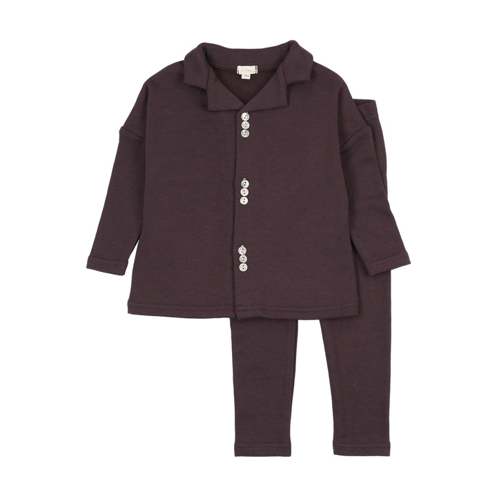 pajamas cluster button shirt and pants - eggplant