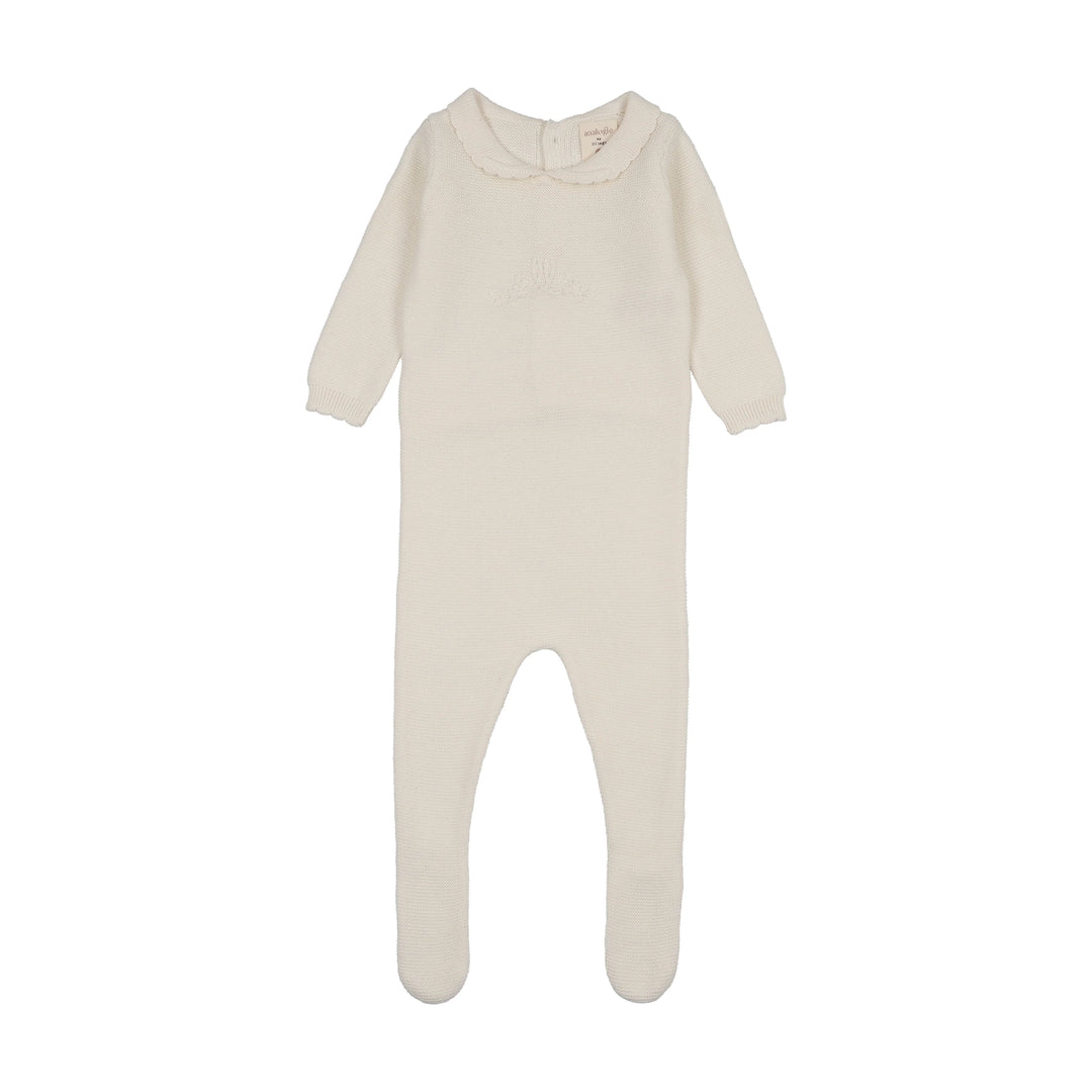 footie knit embroidered logo with bonnet - cream