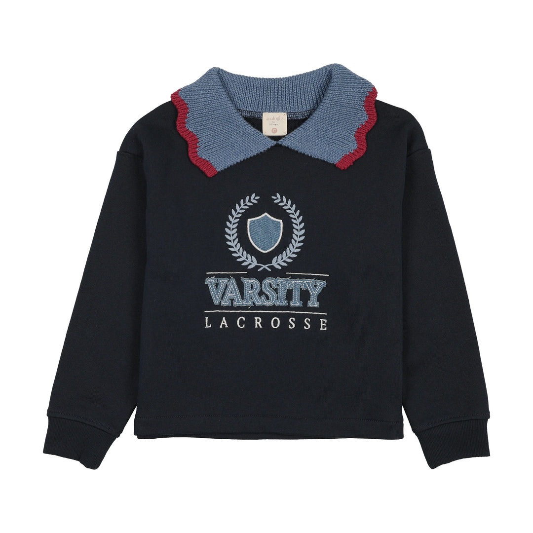 top l/s fan club collared sweatshirt - navy denim