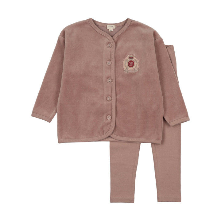 pajamas velour crest button top and pants - dried rose
