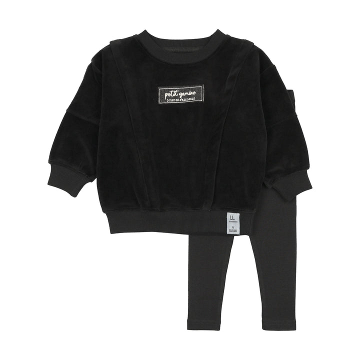 set outfit velour sweatshirt and leggings - black