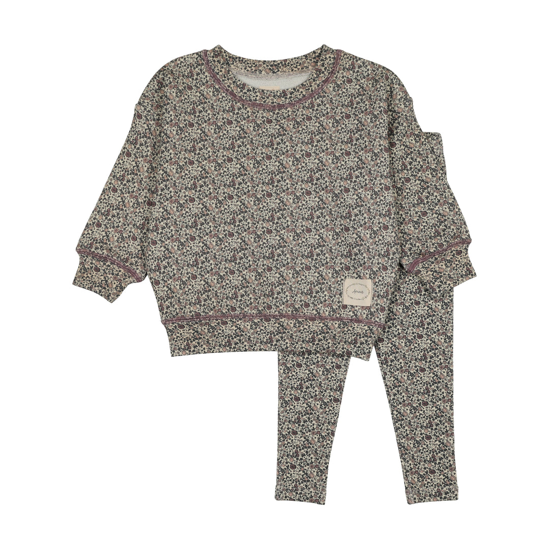 set outfit printed sweatshirt and leggings - vintage purple print