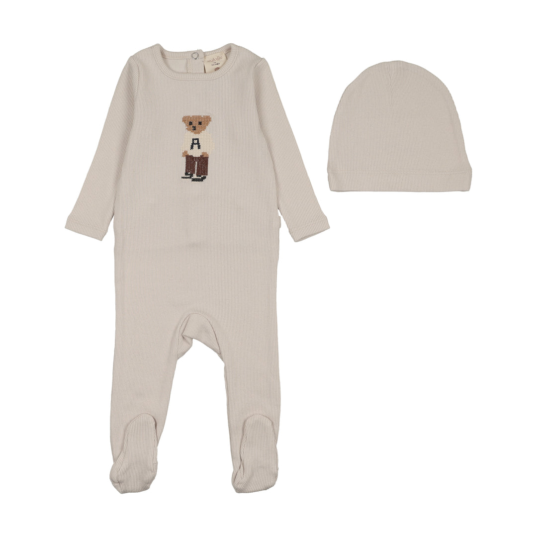 footie bear with hat - ivory