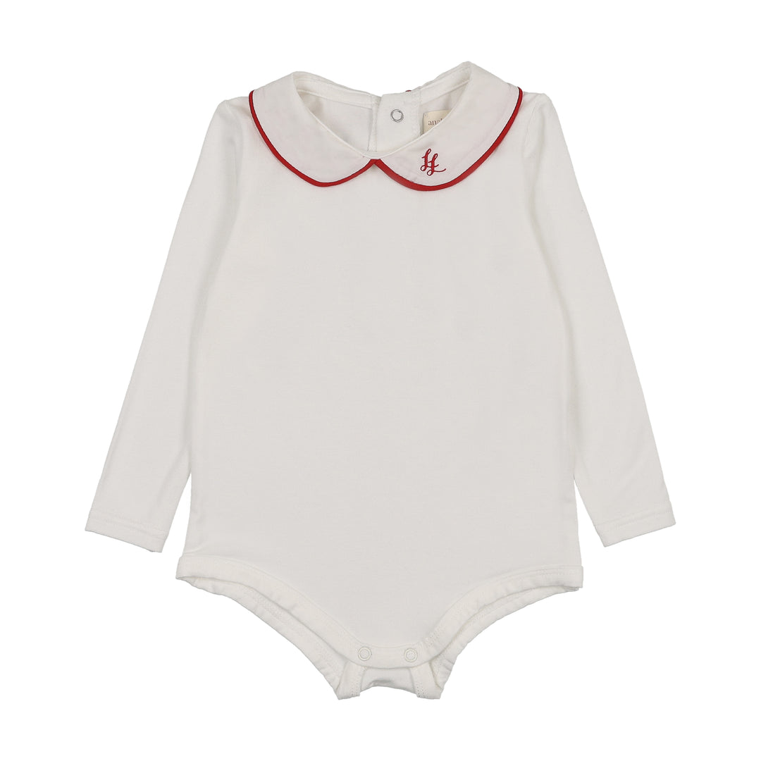 onesie l/s peter pan with piping - white/red