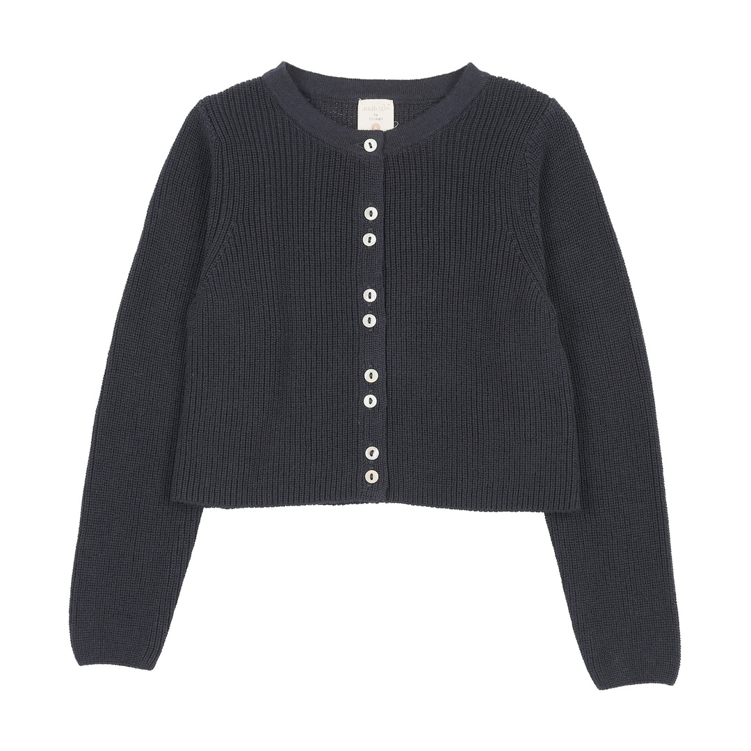 cardigan fine knit ribbed - navy