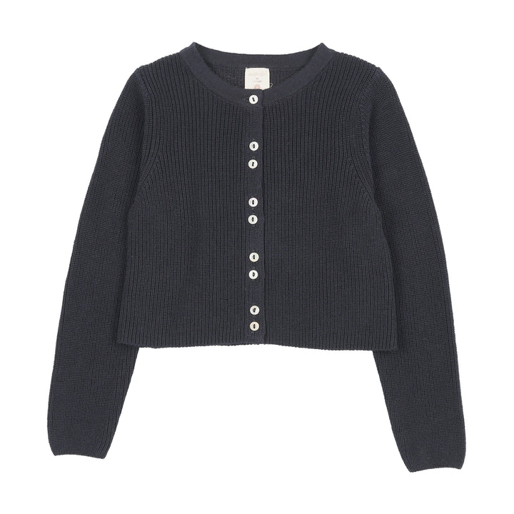cardigan fine knit ribbed - navy