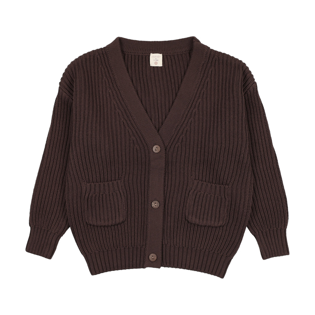 top l/s chunky grandpa cardigan - chocolate brown