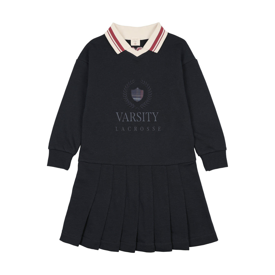 dress fan club sweat pleated with collar - navy/green