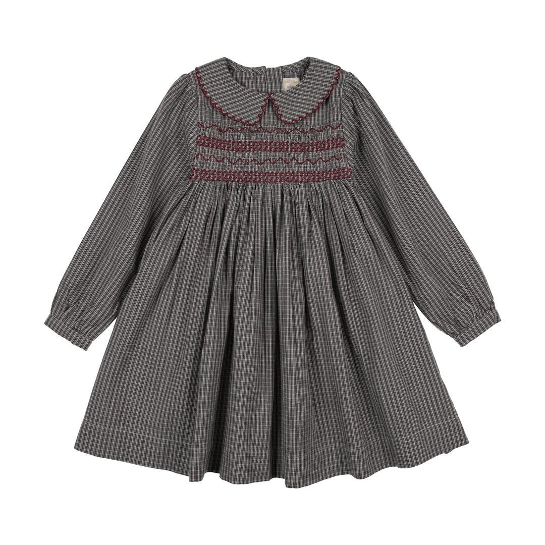 dress plaid smocked with scalloped collar
