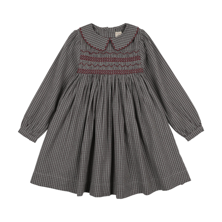 dress plaid smocked with scalloped collar - soft gray plaid