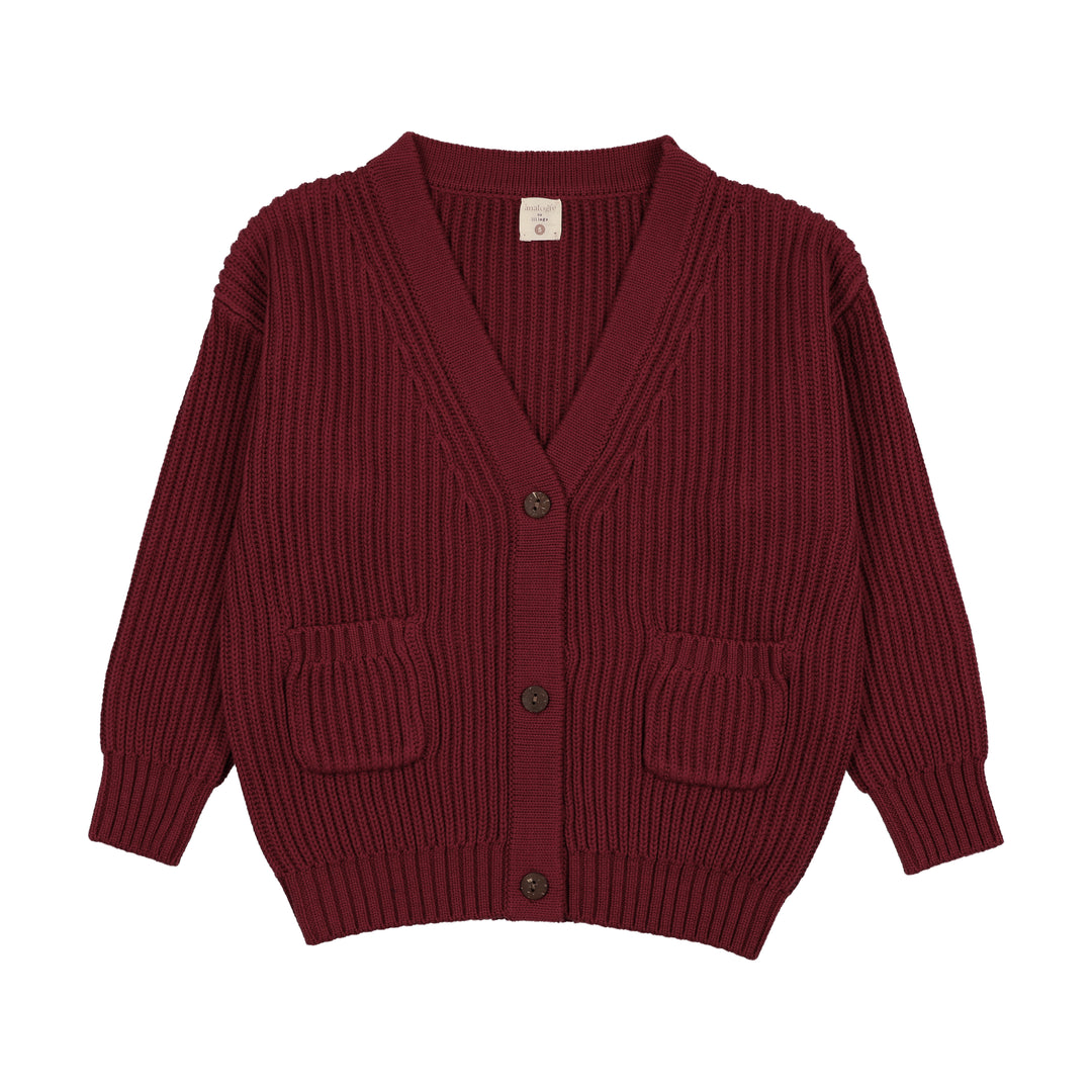 top l/s chunky grandpa cardigan - deep red