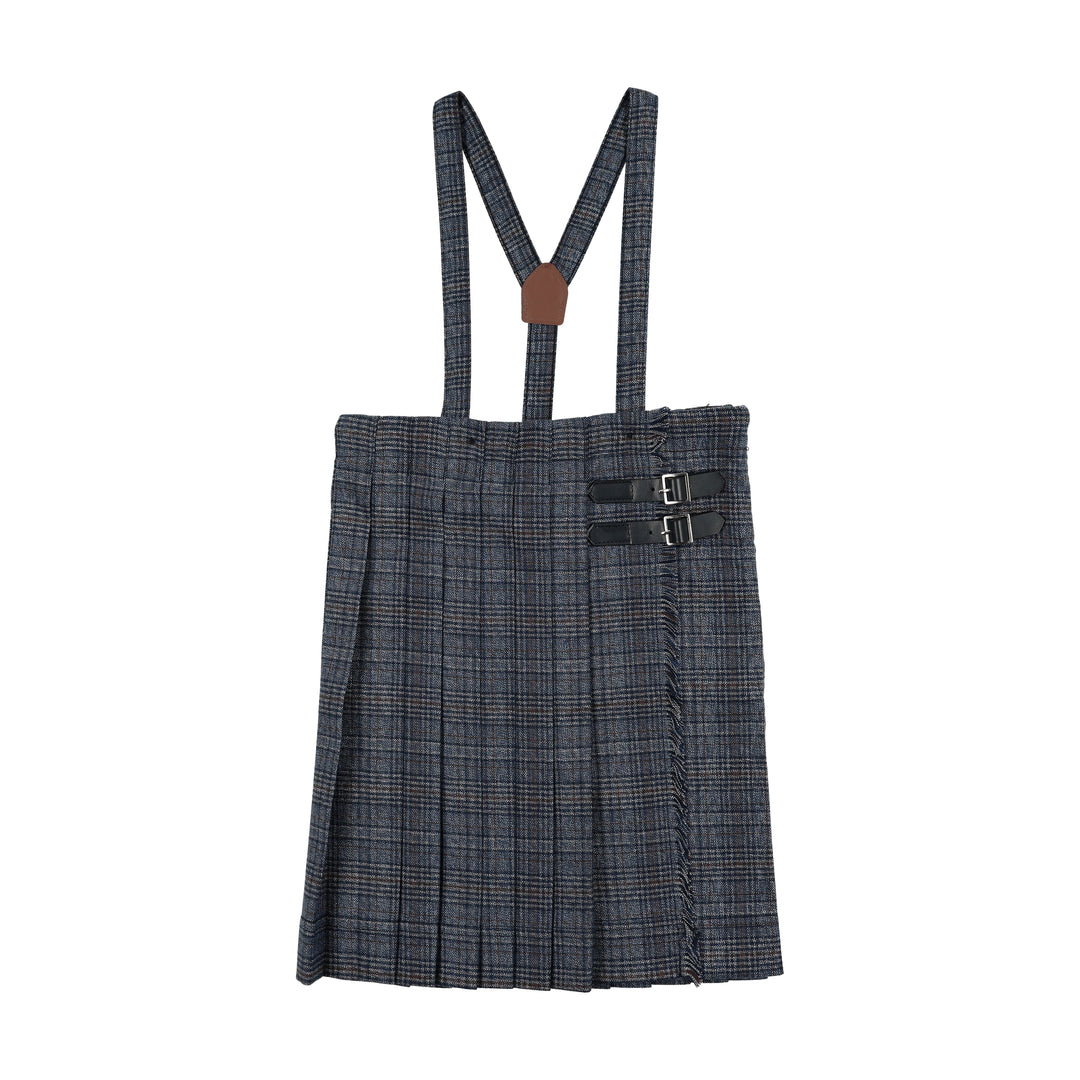 skirt plaid pleated buckles with suspenders - antique plaid