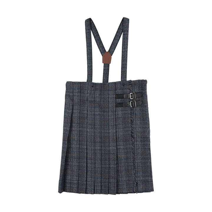 skirt plaid pleated buckles with suspenders - multi plaid