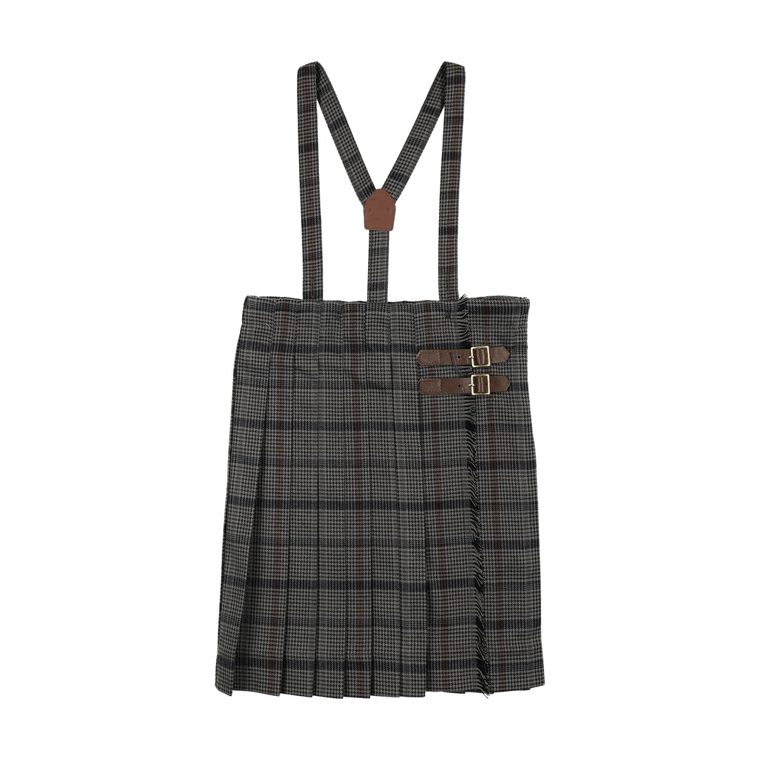 skirt plaid pleated buckles with suspenders - multi plaid