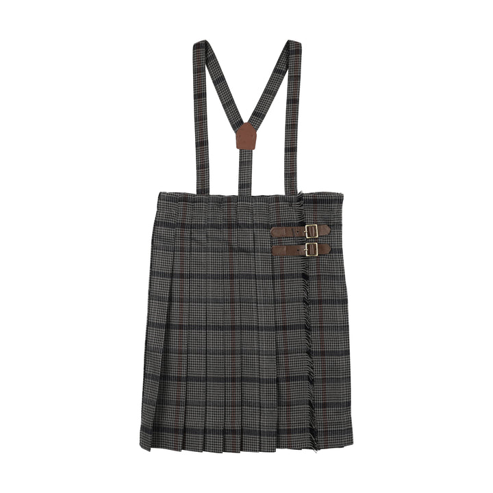skirt plaid pleated buckles with suspenders - multi plaid
