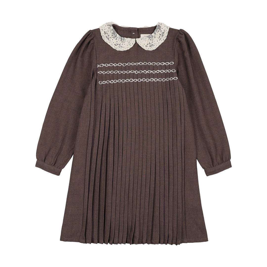 dress pleated lace trim collar - misty oat heather