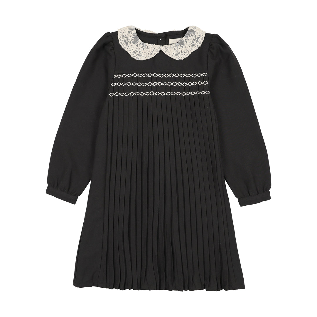 dress pleated lace trim collar - black