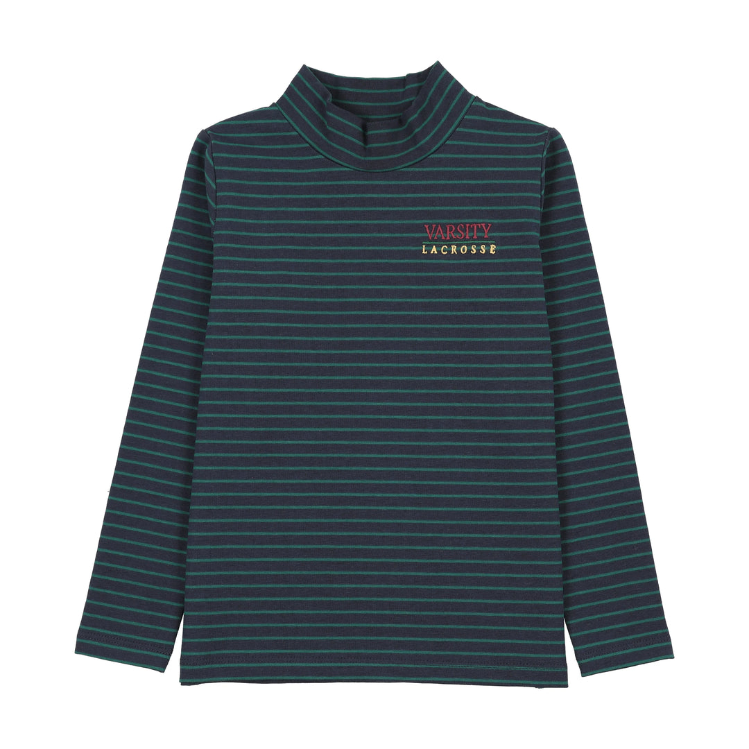 tee l/s fan club striped mockneck - navy/green stripe