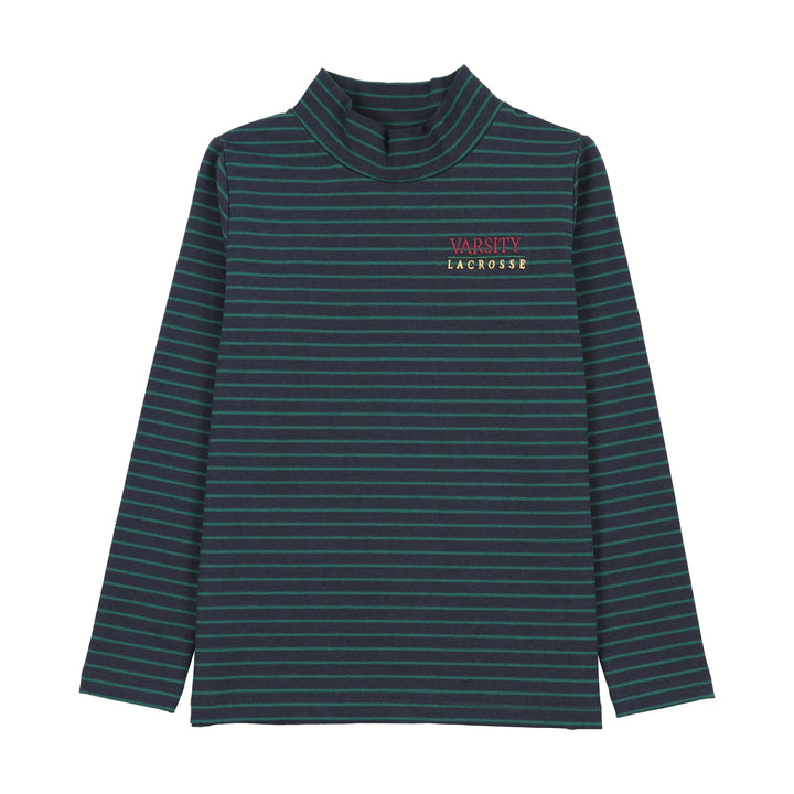 tee l/s fan club striped mockneck - navy/green stripe