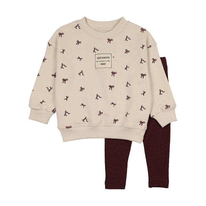 set outfit bow print sweatshirt and leggings - bow print