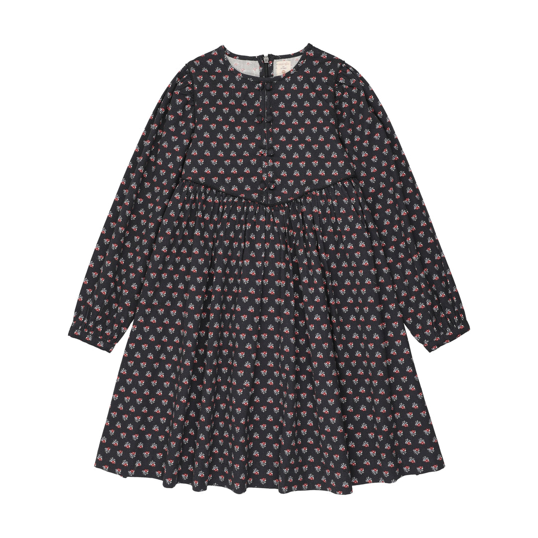 dress home garden printed double button with velvet trim - navy print