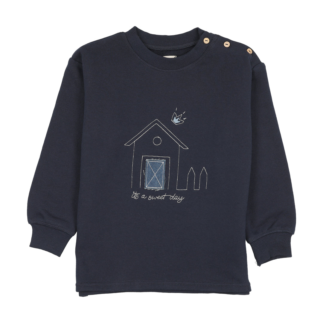top l/s sweet campaign embroidered sweatshirt - navy