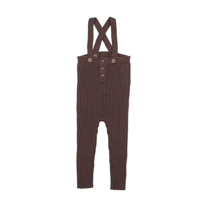 one piece rib knit long overalls - chocolate brown