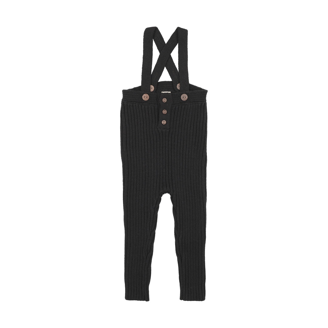 one piece rib knit long overalls - black