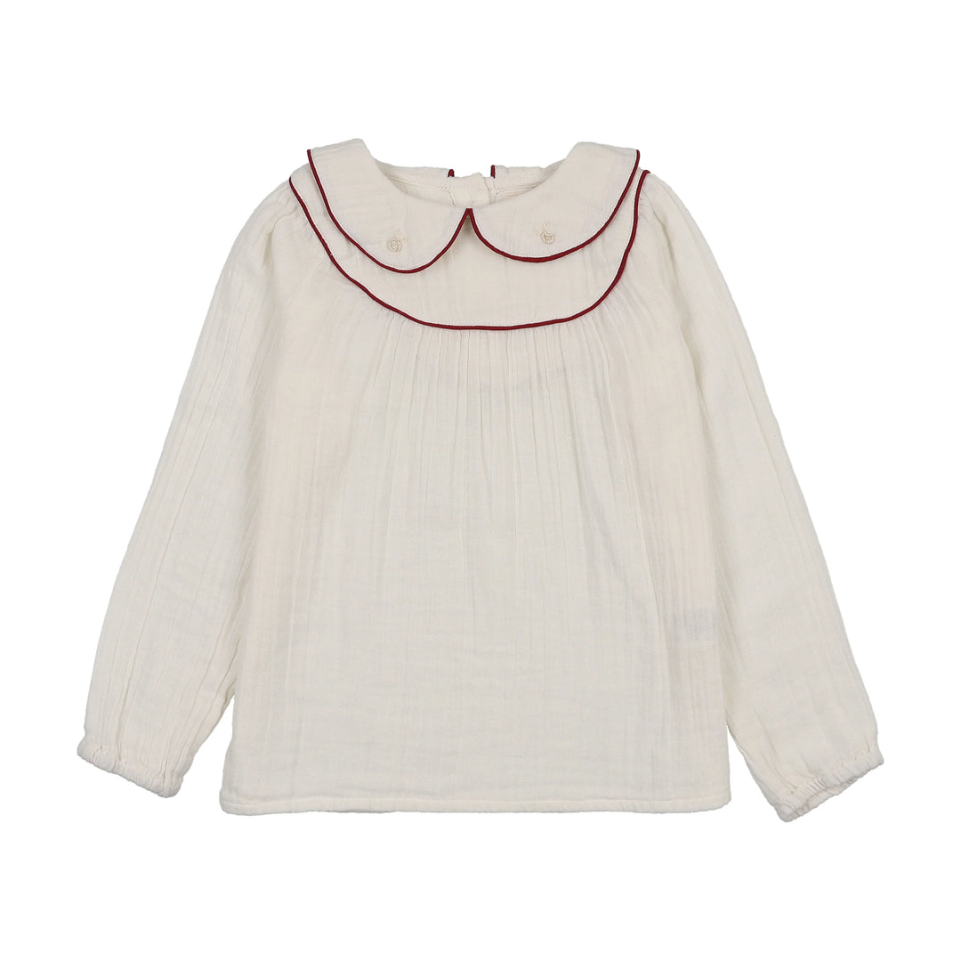 shirt l/s embroidered - cream/deep red