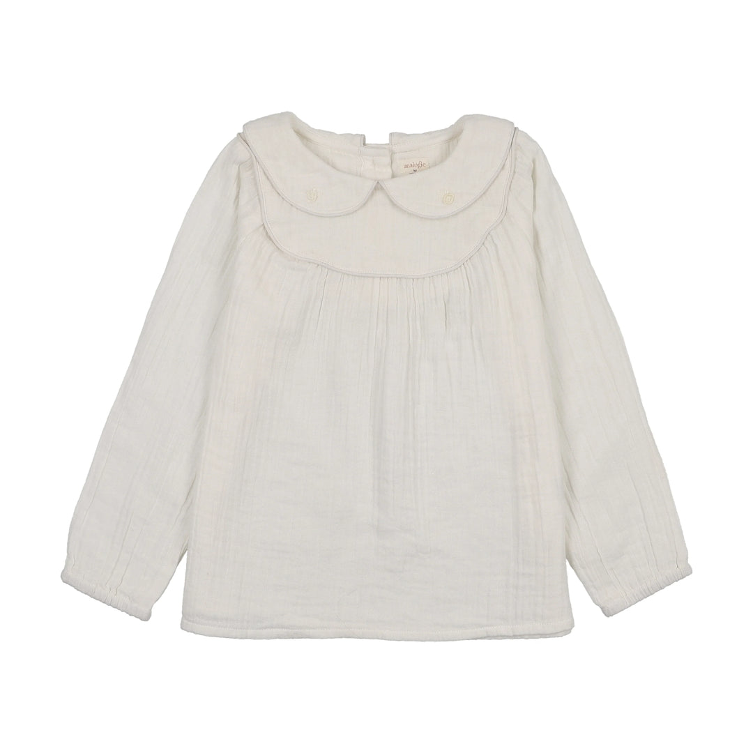 shirt l/s embroidered - cream/rose