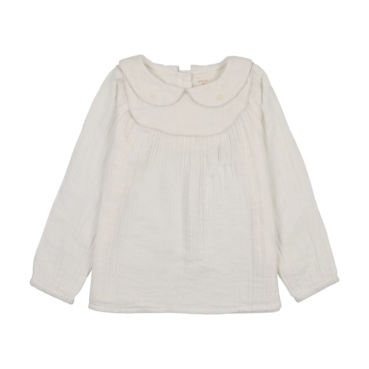 shirt l/s embroidered - cream/rose