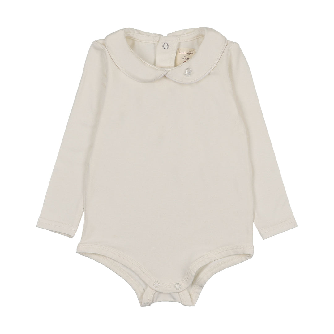 onesie l/s peter pan with piping - cream