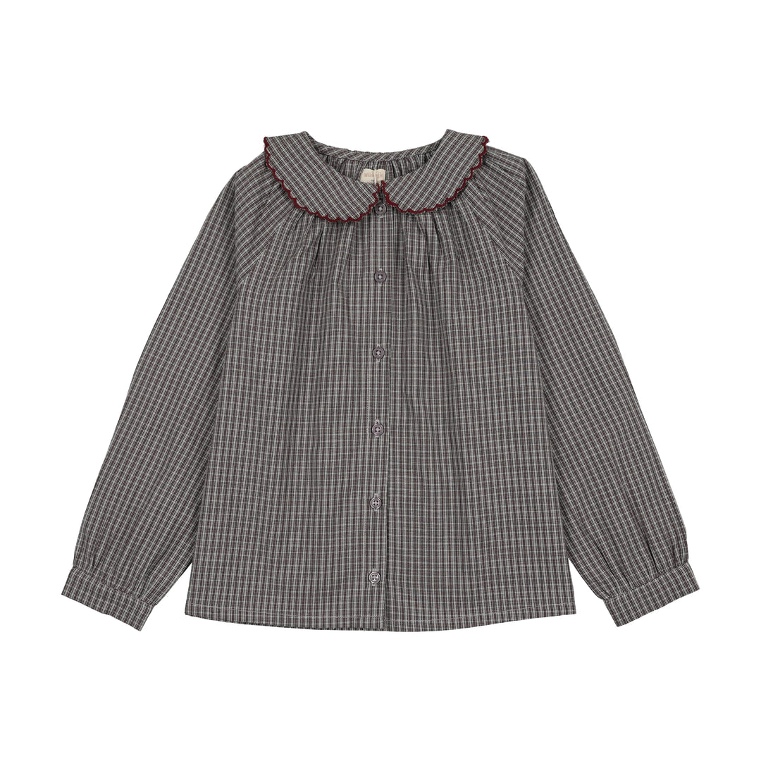 shirt l/s plaid smocked - soft gray plaid