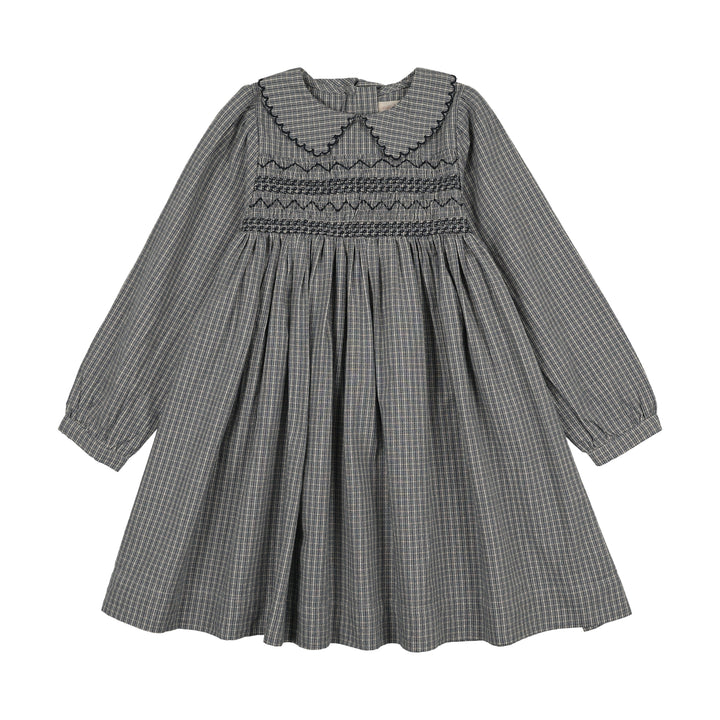 dress plaid smocked with scalloped collar - dried blue plaid