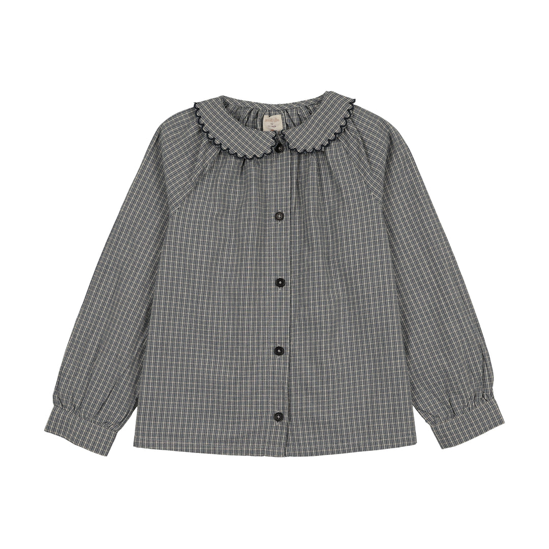 shirt l/s plaid smocked - dried blue plaid