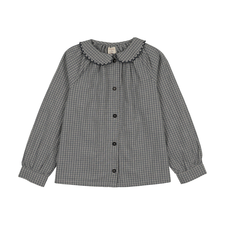 shirt l/s plaid smocked - dried blue plaid