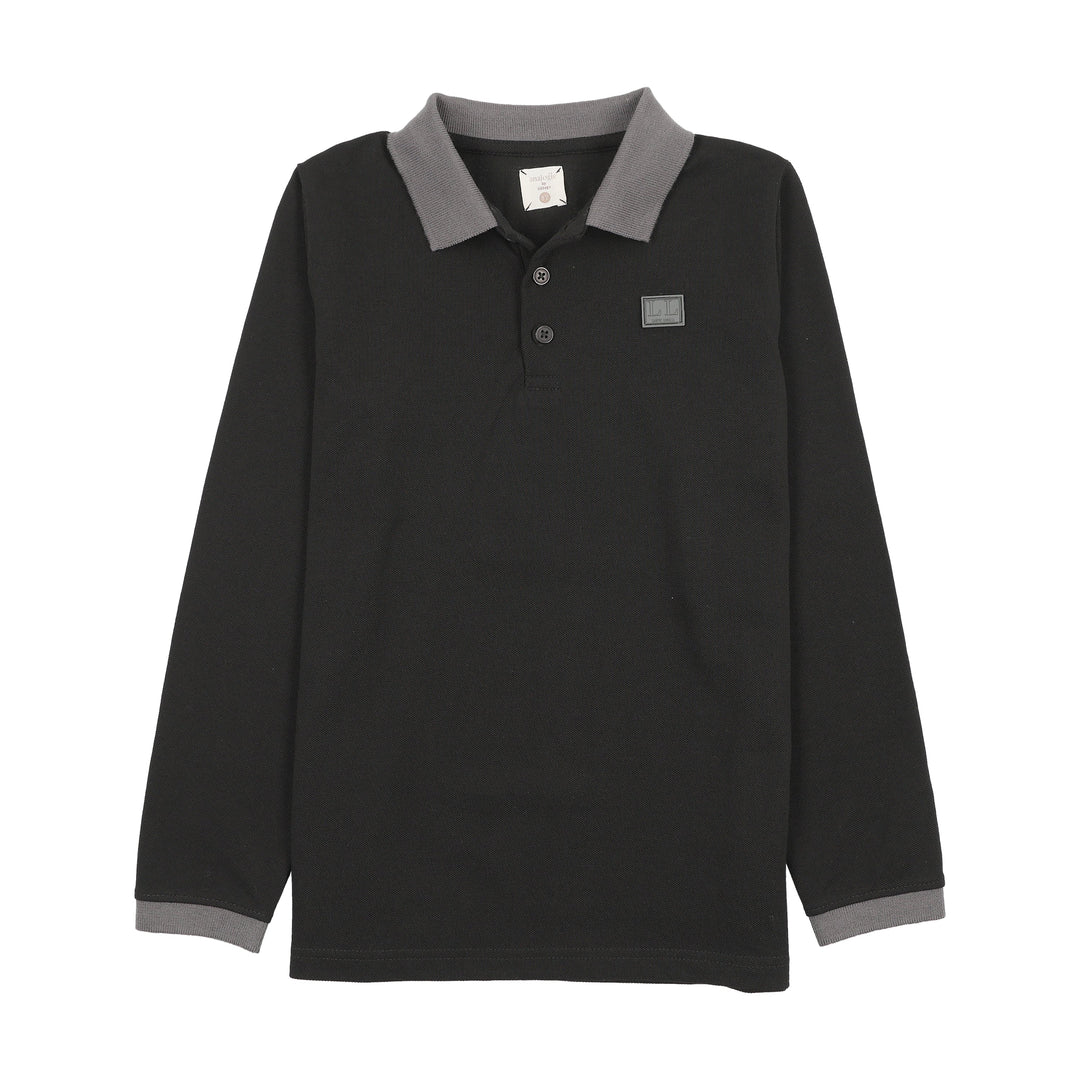 polo l/s contrast collar - black