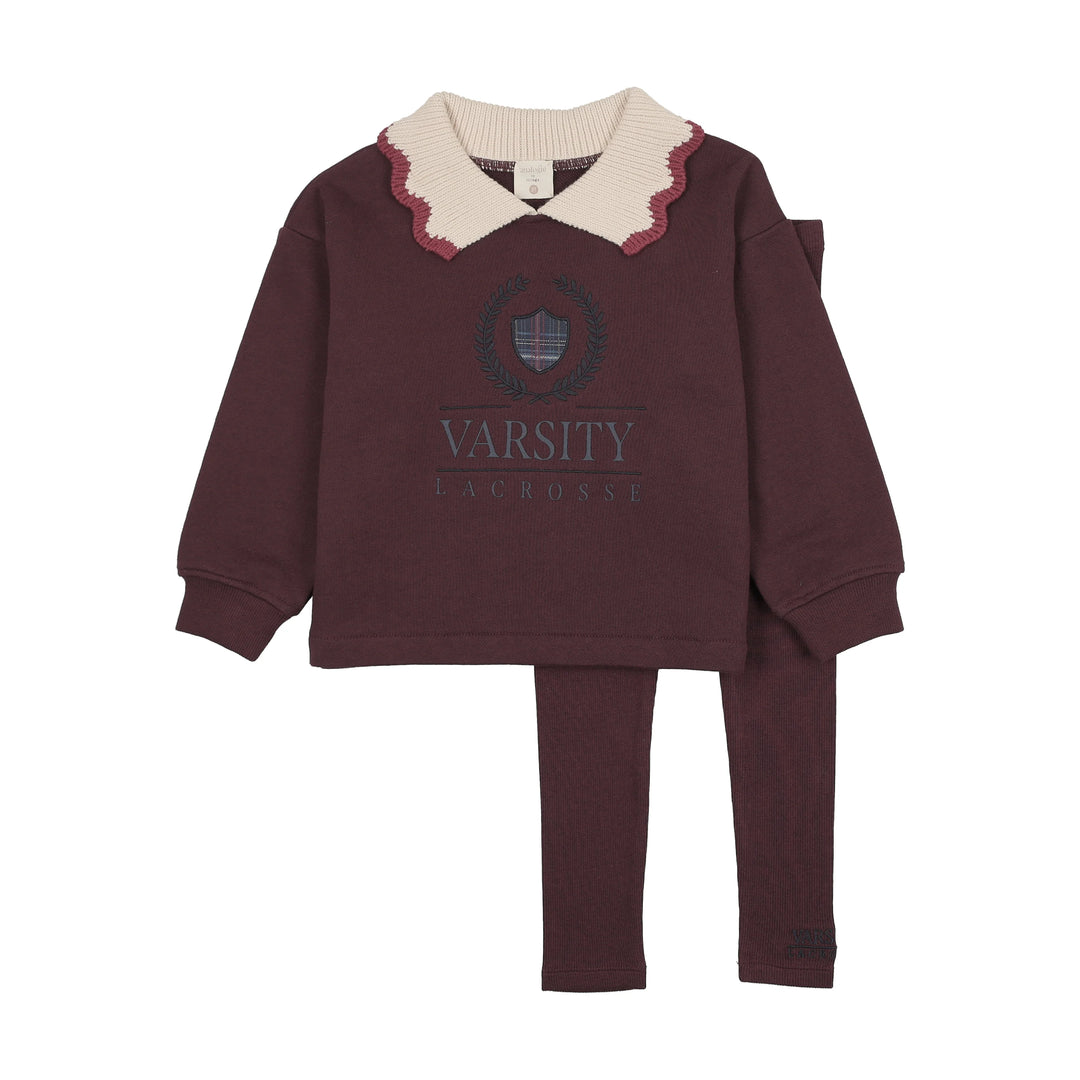 set outfit fan club collared sweatshirt and leggings - plum/cream